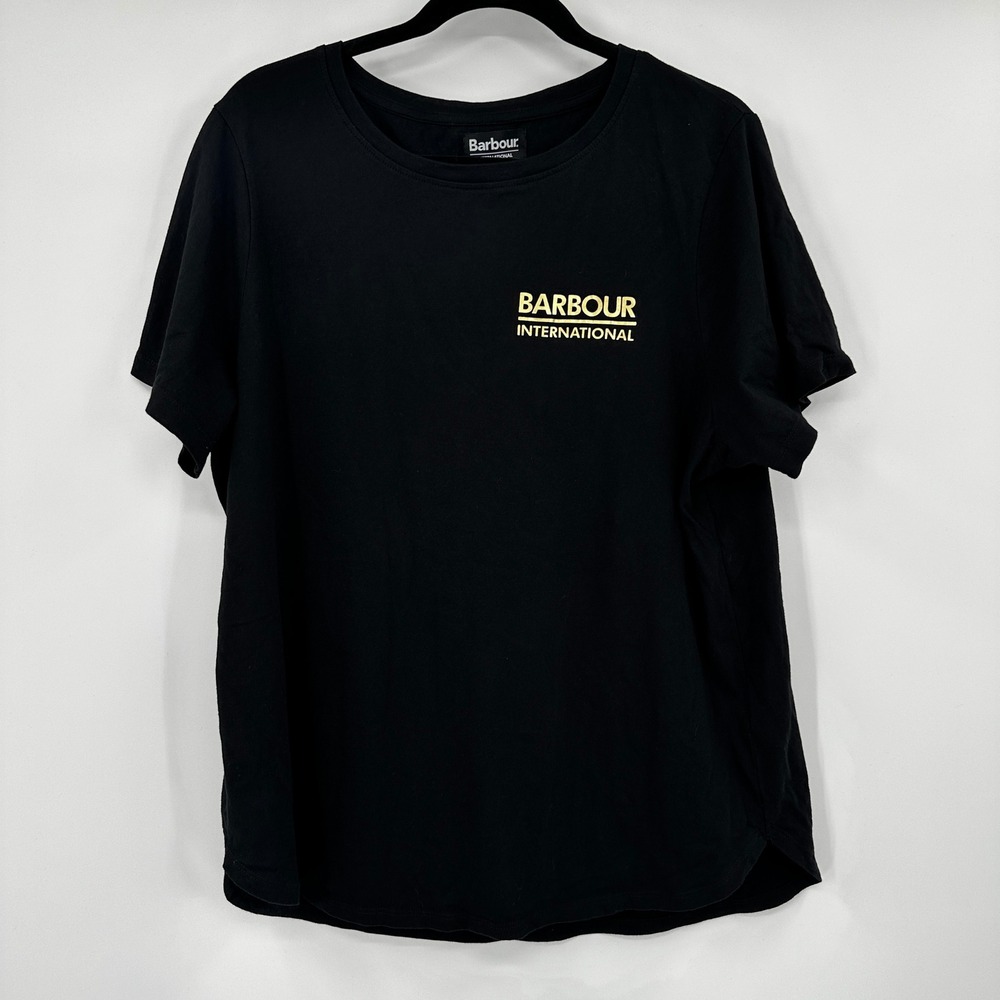 Barbour International Motorcycle Ellenbrook Tee Black Gold Logo‎ Shirt Womens 6